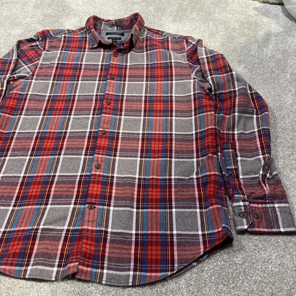 Banana Republic Luxe Flannel Shirt Mens Large Camden Fit Red Plaid Button Down